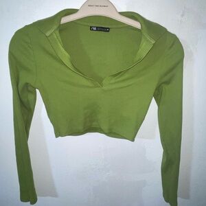 Zara Vibrant Green Long Sleeve Crop Top